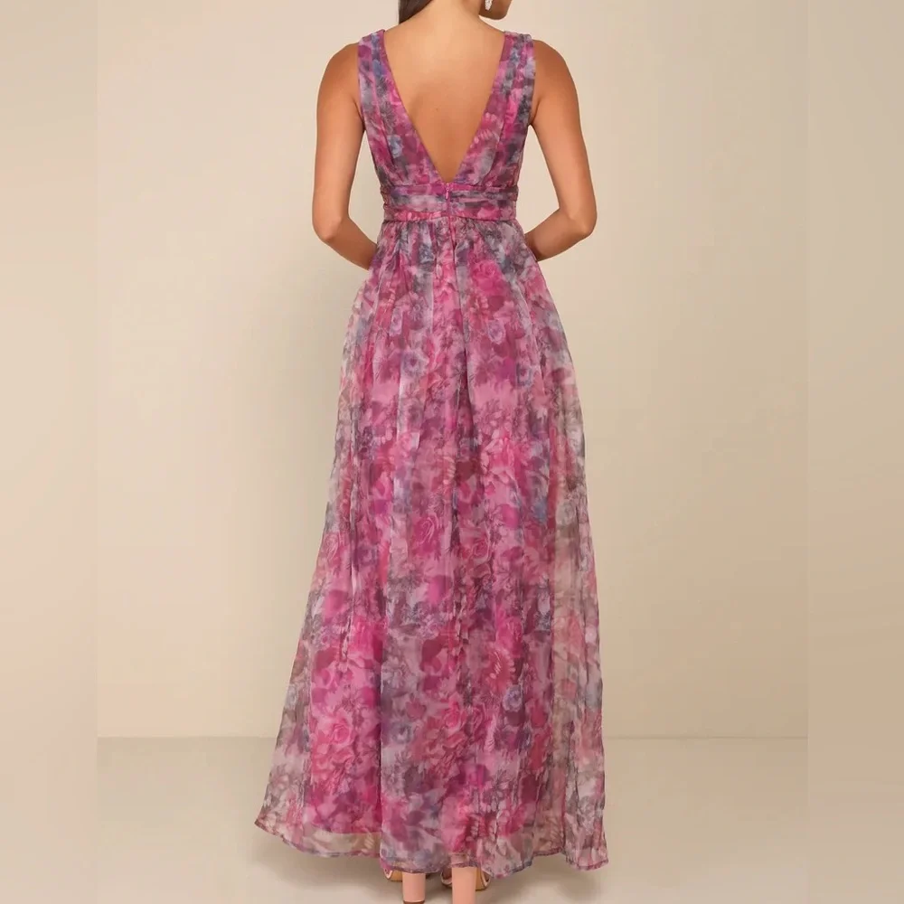 NWT Garden Romance Magenta Floral Print Organza Maxi Dress - Picture 2 of 8